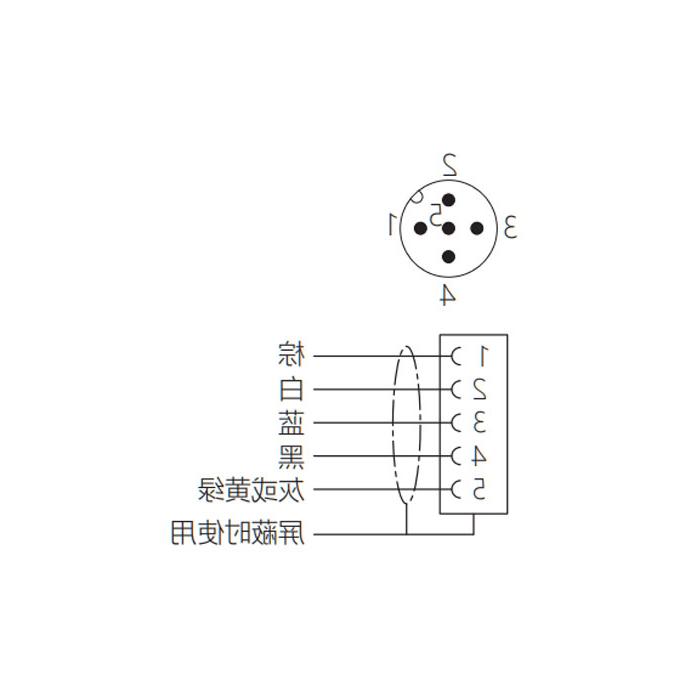 M12 5Pin, male 90°, pin 5 gray, single-end precast PUR flexible cable, black sheathed, 64S561-XXX